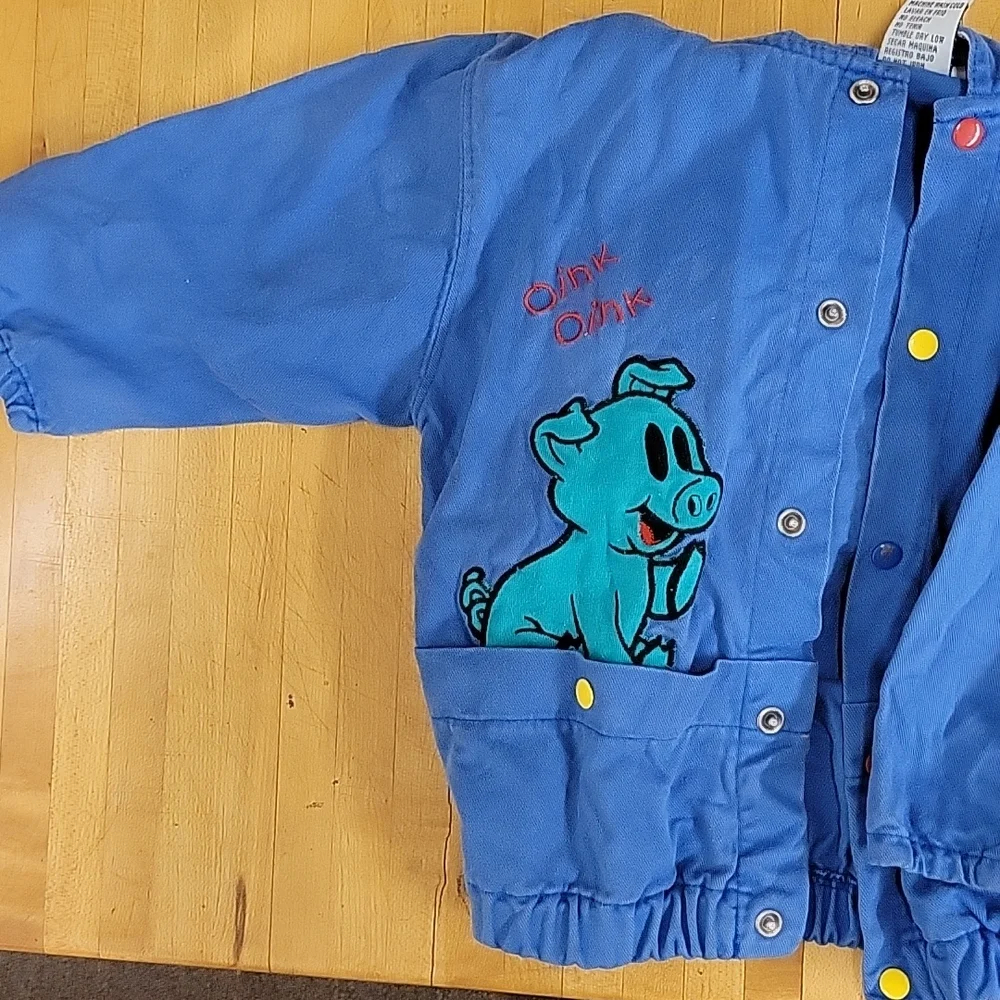 12-18 month VINTAGE Disney Mickey and Pig snap Jean Jacket - Picture 3 of 5